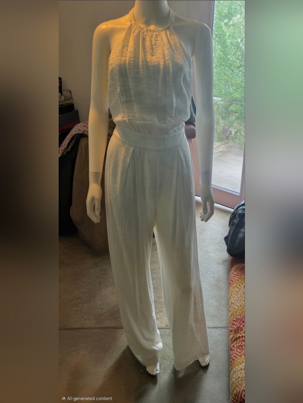 White Wide-Leg Halter Jumpsuit